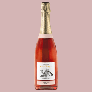Bouteille de Champagne rosé Dragon des Alpes Printemps, extra brut, élaborée en Suisse
